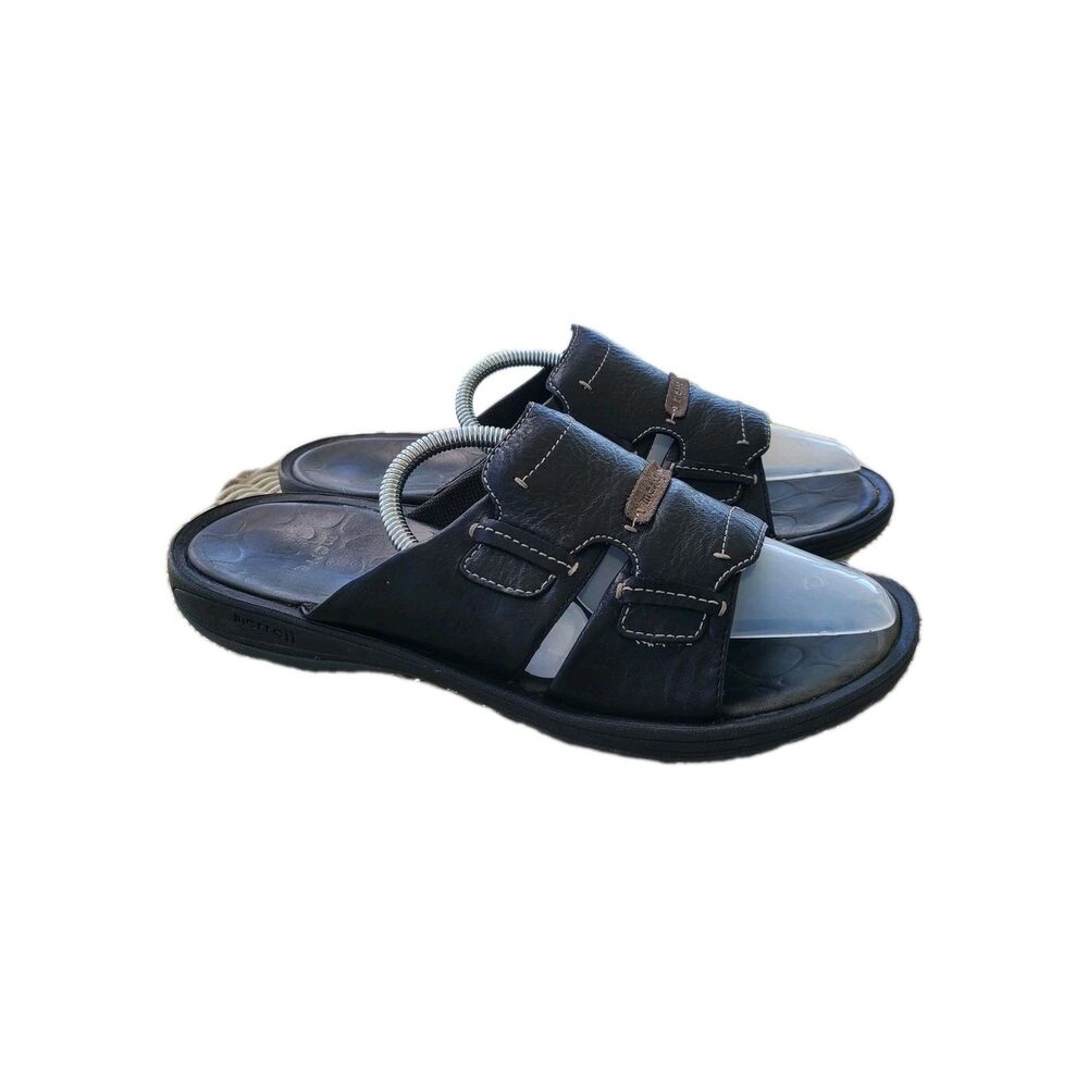 VTG Merrell Singapore Black Leather Slides J33125 Mens 12 Gorpcore Y2K Granola